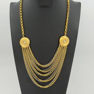 Vintage Multi Strand Festoon Gold Silver Chain Necklace Ornate Discs Hearts